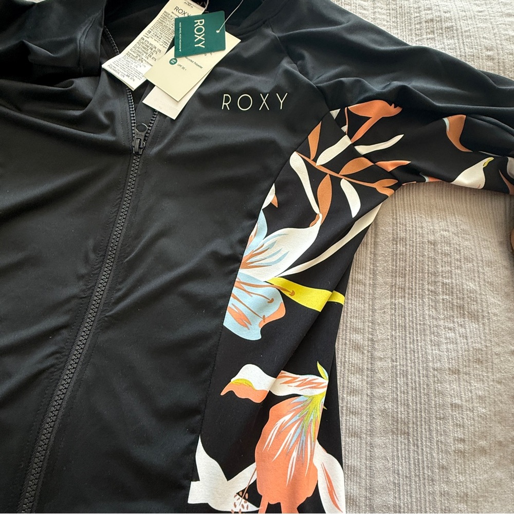 Roxy SPF 50 Rashguard for Women - black and   HIBISCUS WAVE Long Sleeve - XL - Picture 8 of 8